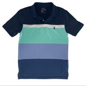 Polo Ralph Lauren Performance Kids Blue Colorblock Short Sleeve Polo Shirt Sz M